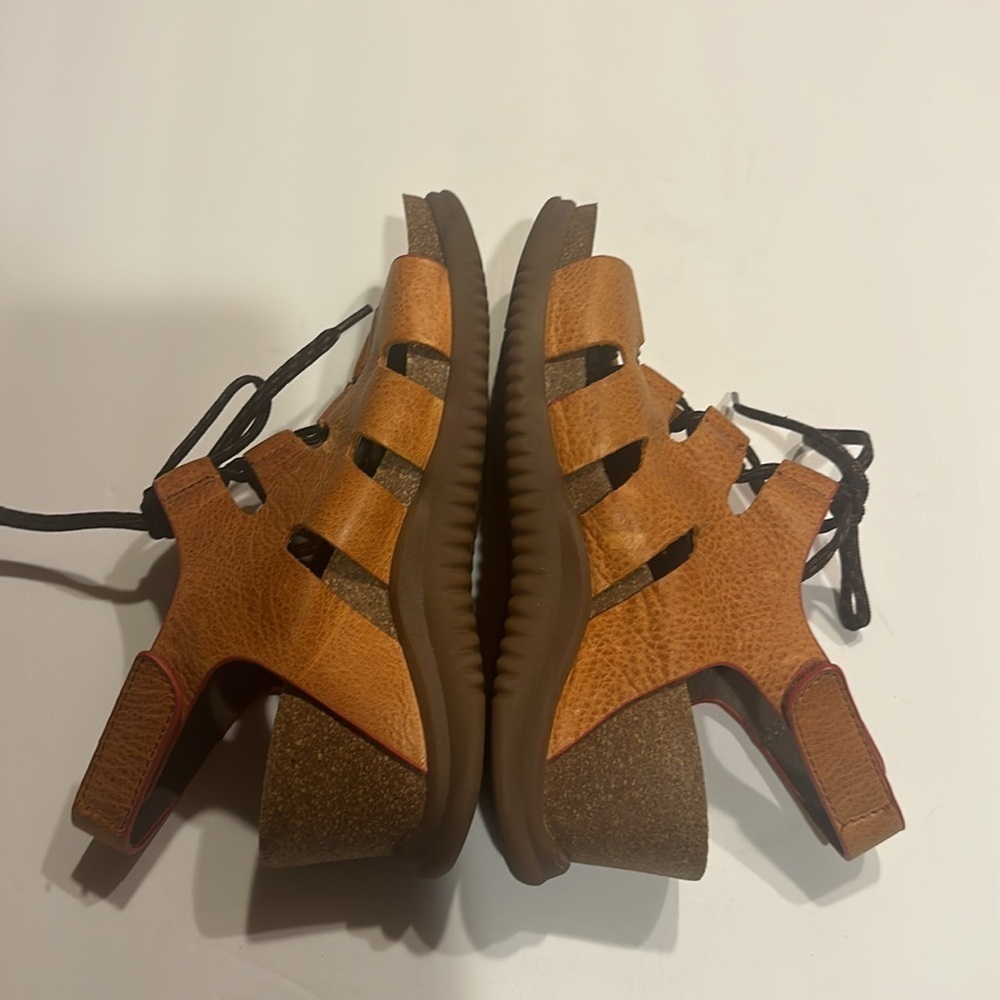Bionica Sorena orange lace up sandals heel slip resistant leather upper & lining - Picture 4 of 10